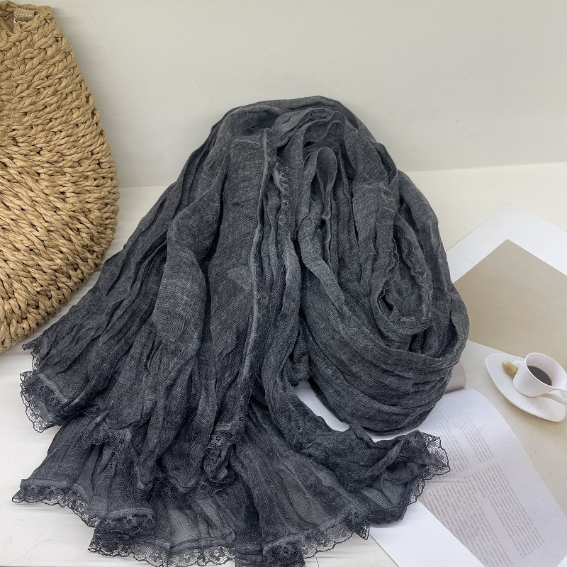 Gentle pure color lace lace scarf autumn decorative scarf women fashion everything with cotton shawl_voghion.com