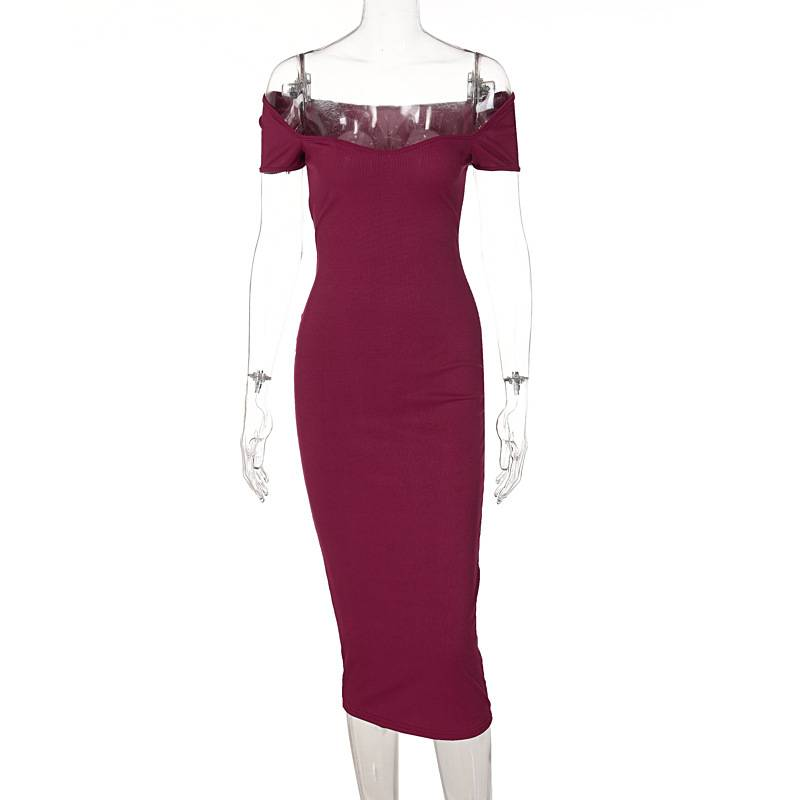Damenbekleidung neues, geripptes, langes, schmales Kleid mit einer Schulter_voghion.com