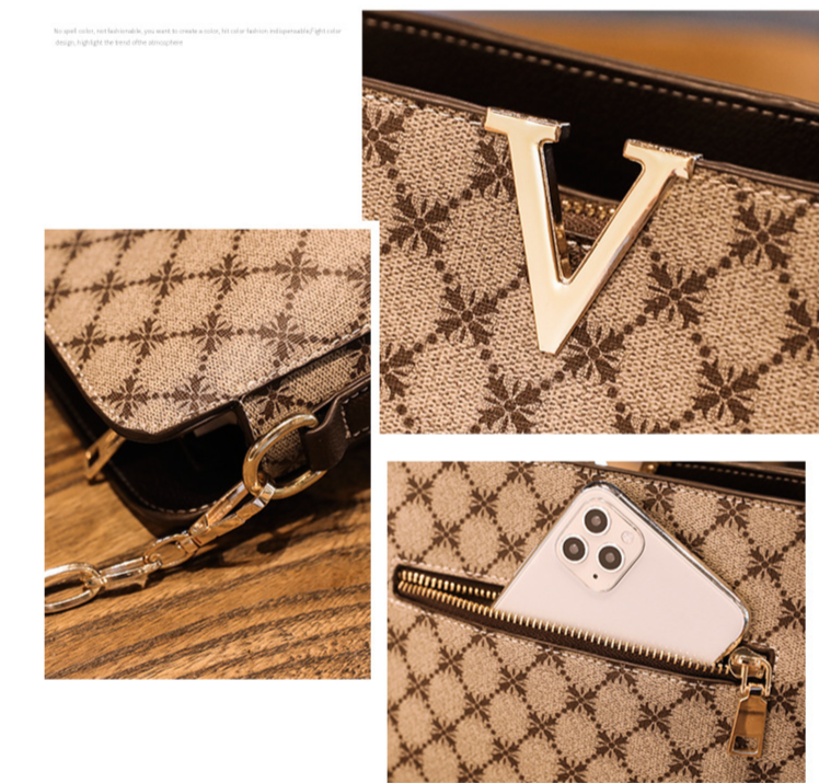 Damentaschen kleine Tasche Frühjahr und Sommer neue Damentasche bedruckte Hand gehaltene einzelne Schulterschalentasche V-förmige Retro-Damentasche_voghion.com