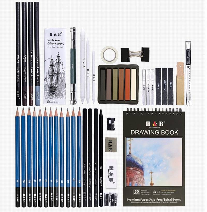 H&B 50-delige schetspotlodenset - Professionele tekenpotloden voor kunstenaars, beginners en studenten_voghion.com