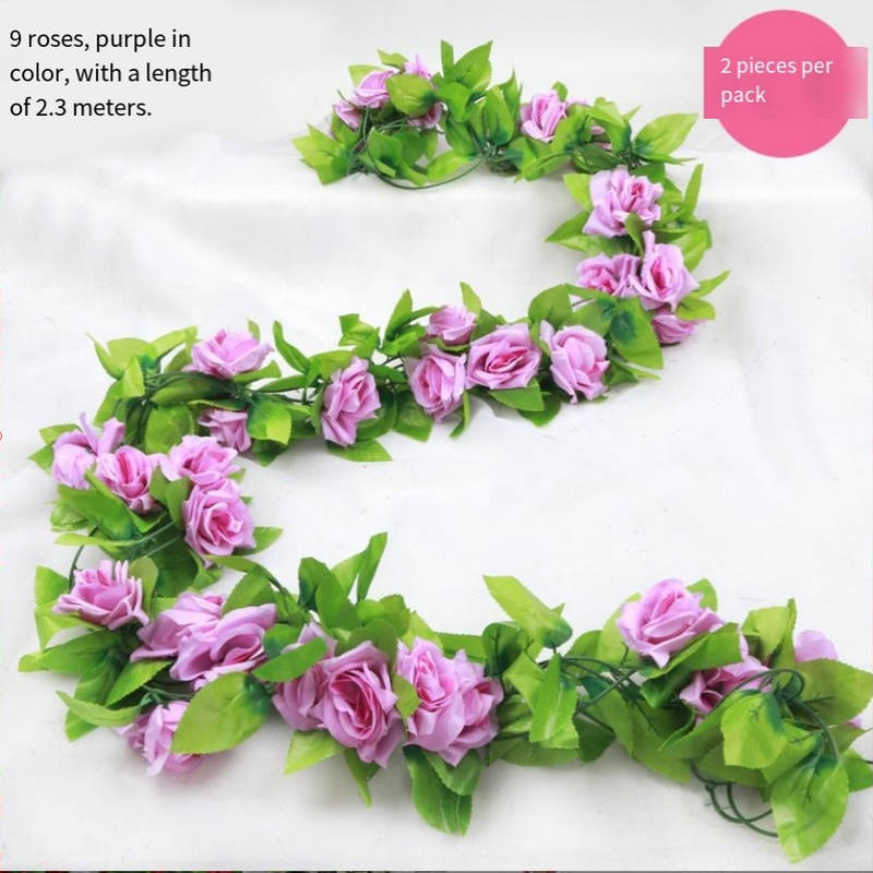 69 Heads Artificial Rose Vine Garland For Wedding Home Decor, Air Conditioner & Pipe Decoration, Fake Flower Vine With Ties, Multiple Colors Available_voghion.com