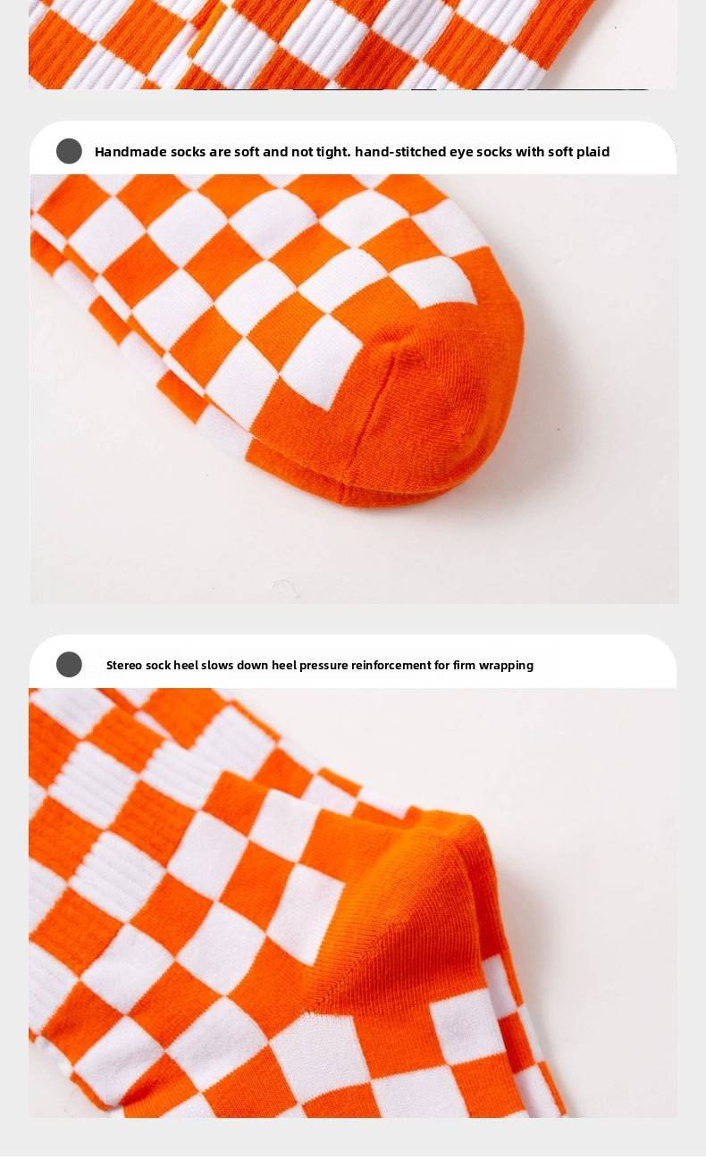 6 Pairs--Checkerboard Men's And Women's Fashion Street Brand Mid Tube Academy Style Cotton Skateboarding Socks_voghion.com