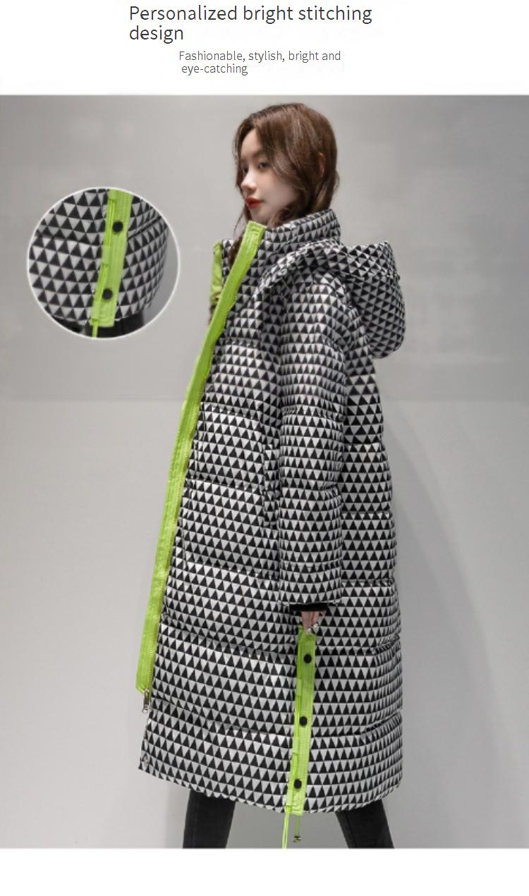 Women's Long Plaid Puffer Coat With Hood, Thickened Knee-Length Quilted Down Jacket For Winter, Oversized Casual Parka_voghion.com