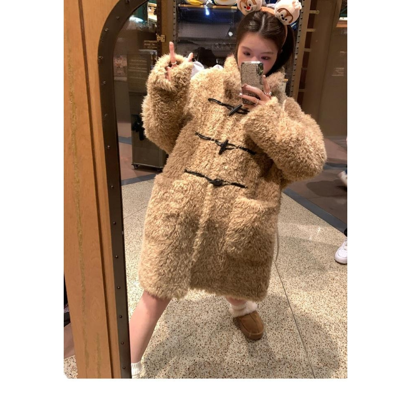 Women's Clothing Faux Fur Coat With Horn Buttons - Long Teddy Shearling Jacket For Winter, Cozy And Stylish Outerwear (Available In Cream & Black)_voghion.com