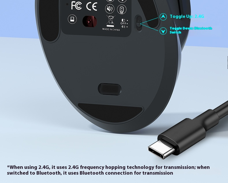 Mouse wireless ergonomico - Bluetooth e doppia modalità 2.4G, 1600 DPI, 6 pulsanti, scorrimento in 4 direzioni, ricaricabile tramite USB (nero/grigio/verde/blu/rosso)_voghion.com