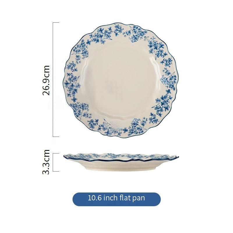 Elegante set di stoviglie in ceramica - Collezione di stoviglie in ceramica smaltata con motivo floreale in rilievo per riso, zuppa e insalata (adatto al microonde, 12 pezzi)_voghion.com