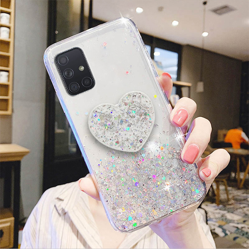 Glitter Custodia per supporto per Samsung A51 A71 A50 A70 A21s A12 A41 A40 A31 A20e A02 Cover per Samsung J6 J4 A6 A8 Plus A7 2018_voghion.com
