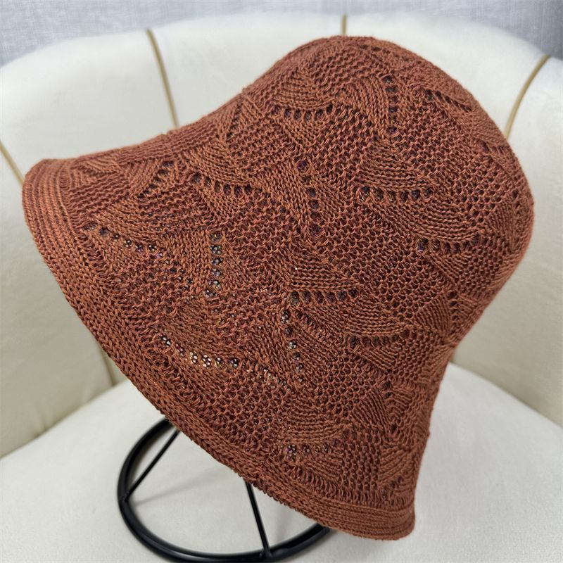 Doppelseitiger Gürtel Sommer Neue Damen Hohler Sonnenschutz-Eimerhut Einfaches Gesicht Kleine Reise Gestrickter Eimerhut_voghion.com