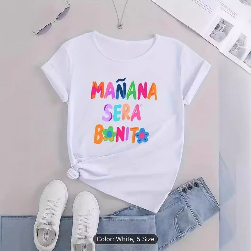 2024 Camiseta estampada de manga corta con cuello redondo y ocio para primavera/verano para mujer_voghion.com