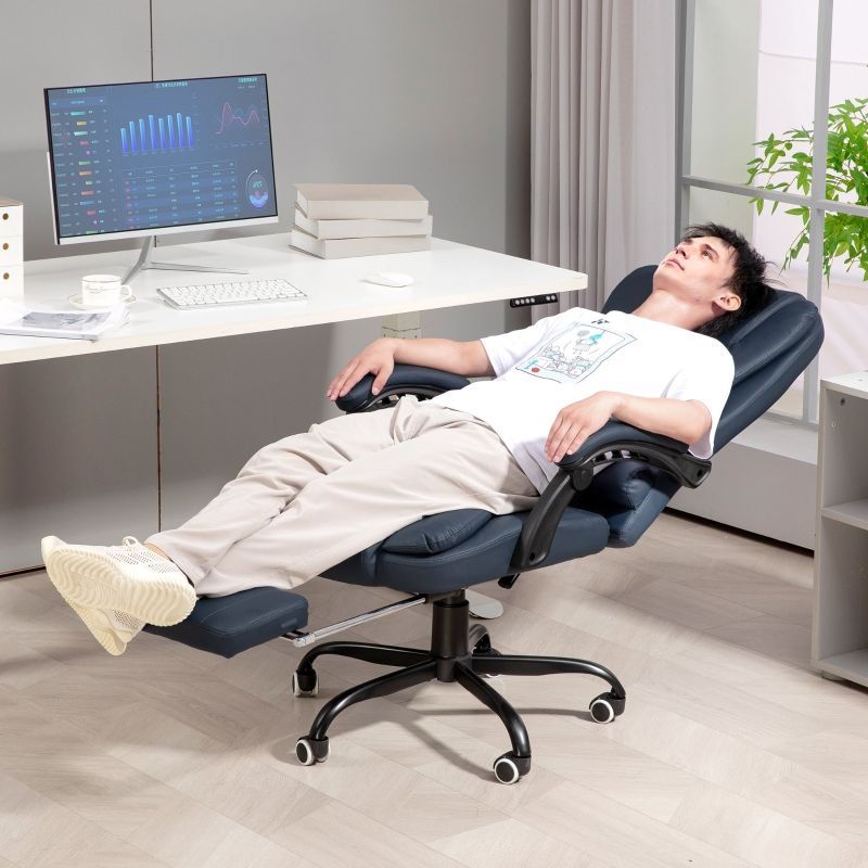 Massage-Bürostuhl Mit 7 Vibrationspunkten, Verstellbarer Fußstütze, Blau_voghion.com
