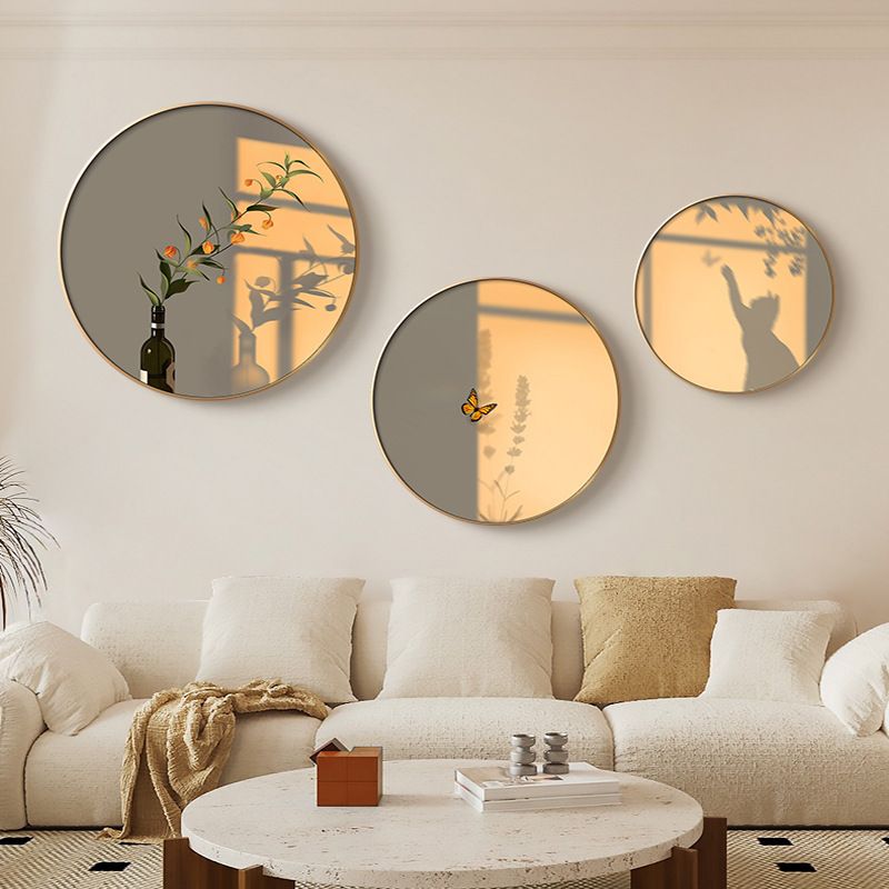 Light, shadow, green plants, Nordic sofa background wall decoration painting, wooden style healing series circular_voghion.com