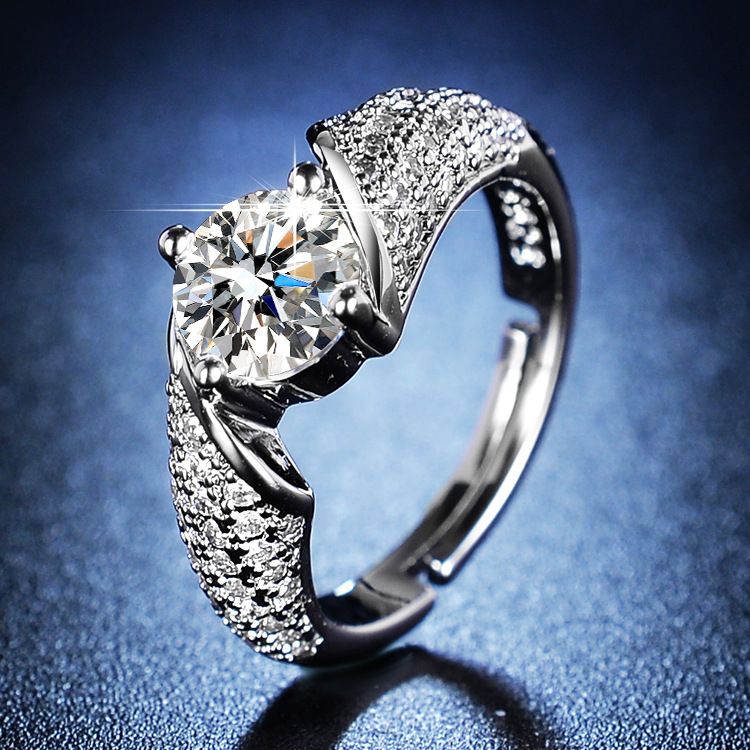 Live streaming light luxury design fashionable diamond inlaid moissanite one carat open zircon ring for women_voghion.com
