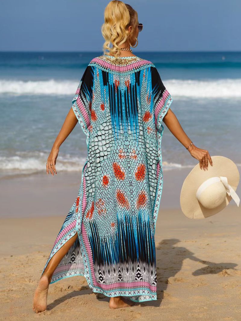Bohemian Beach Cover-Up Kleid – Leichte und atmungsaktive Tunika aus 99 % Baumwolle für Damen, übergroßes, fließendes Sommerkleid, perfekt für den Pool_voghion.com