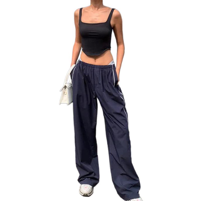 European And American New Personalized Two Side Drawstring Leisure Elastic Waist Multi Color Long Pants_voghion.com