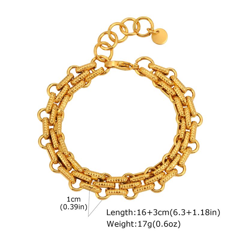 Bracciale da donna in acciaio inossidabile dorato con catena larga da 10 mm e cinturino in rilievo, per l'uso quotidiano e uno stile elegante_voghion.com