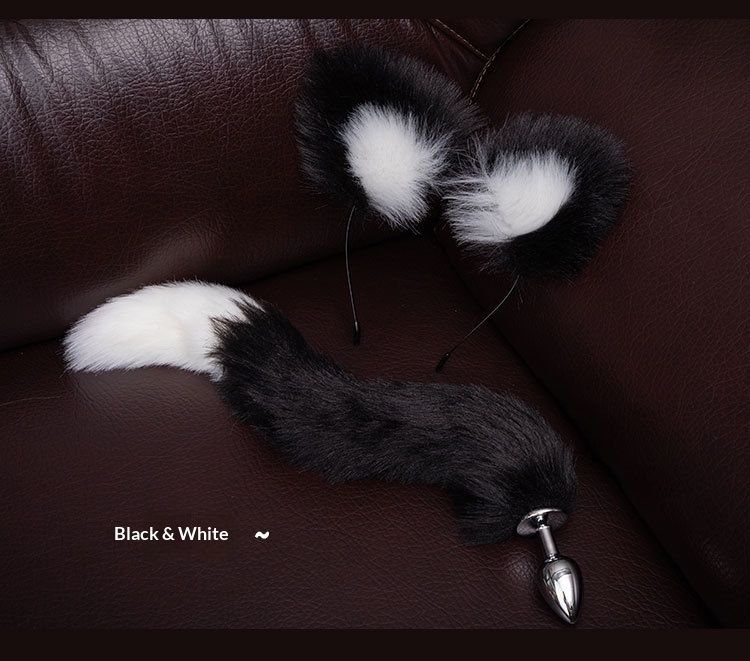 luckyqqyp Sexy SM Props Training Metallo Alternativo Cosplay Orecchie di Gatto Fascia Coda Plug Anale Set Due Pezzi Dropshipping_voghion.com