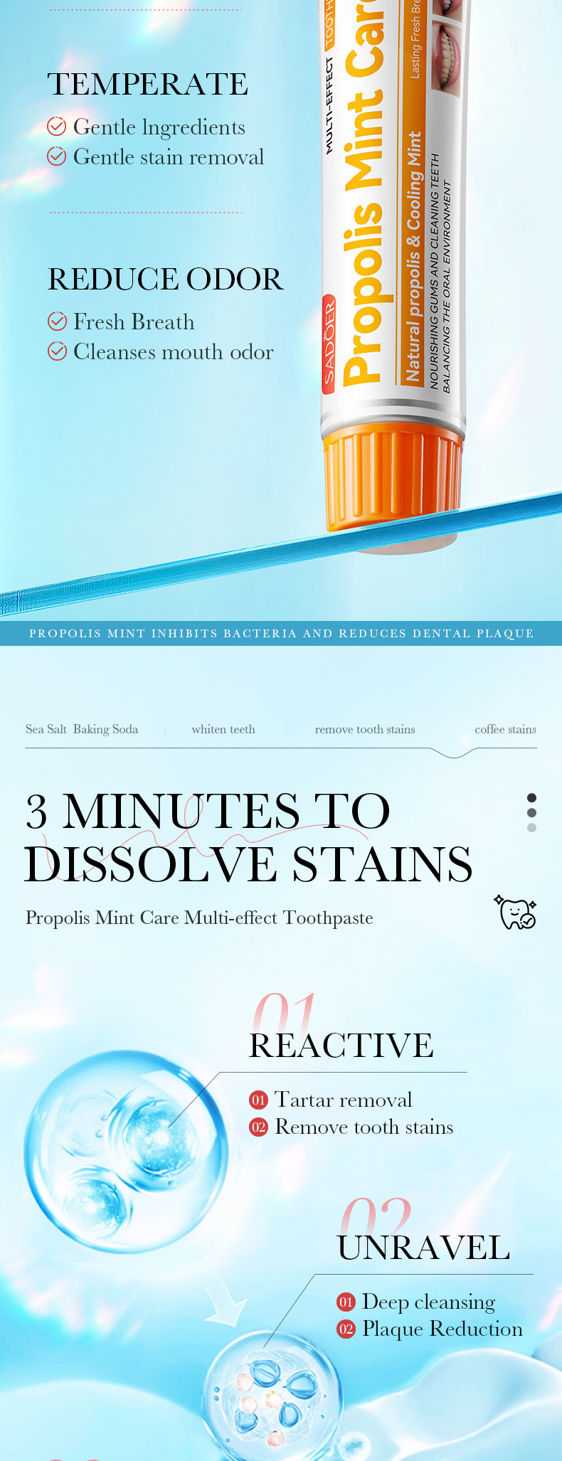 Minz-Zahnpasta 100g SADOER Propolis Meersalz Ingwer Reinigt Zahnstein und stärkt die Zähne_voghion.com