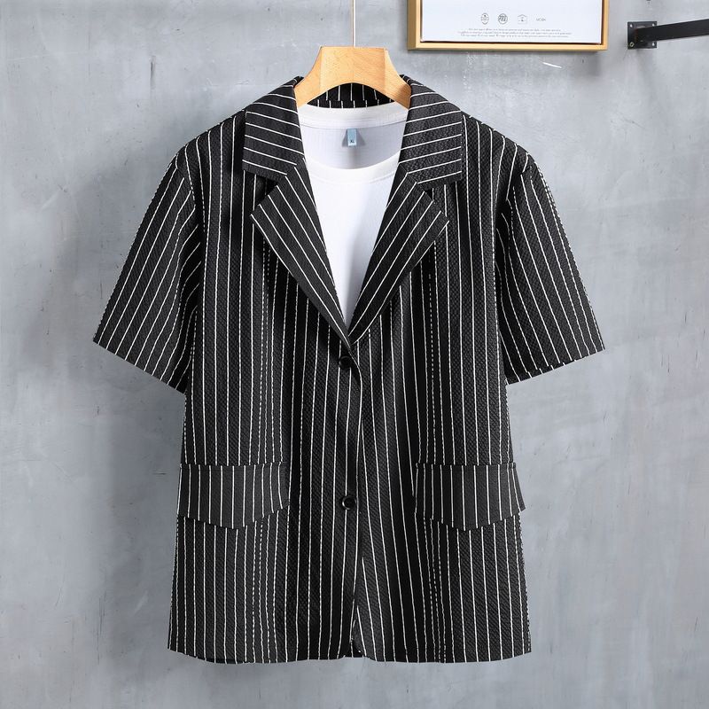 Herrenbekleidung in Übergröße, zweiteilig, Sommer, lässiger Neun-Punkt-Hosenanzug, trendiger, dicker, kurzärmeliger Anzug für Herren_voghion.com