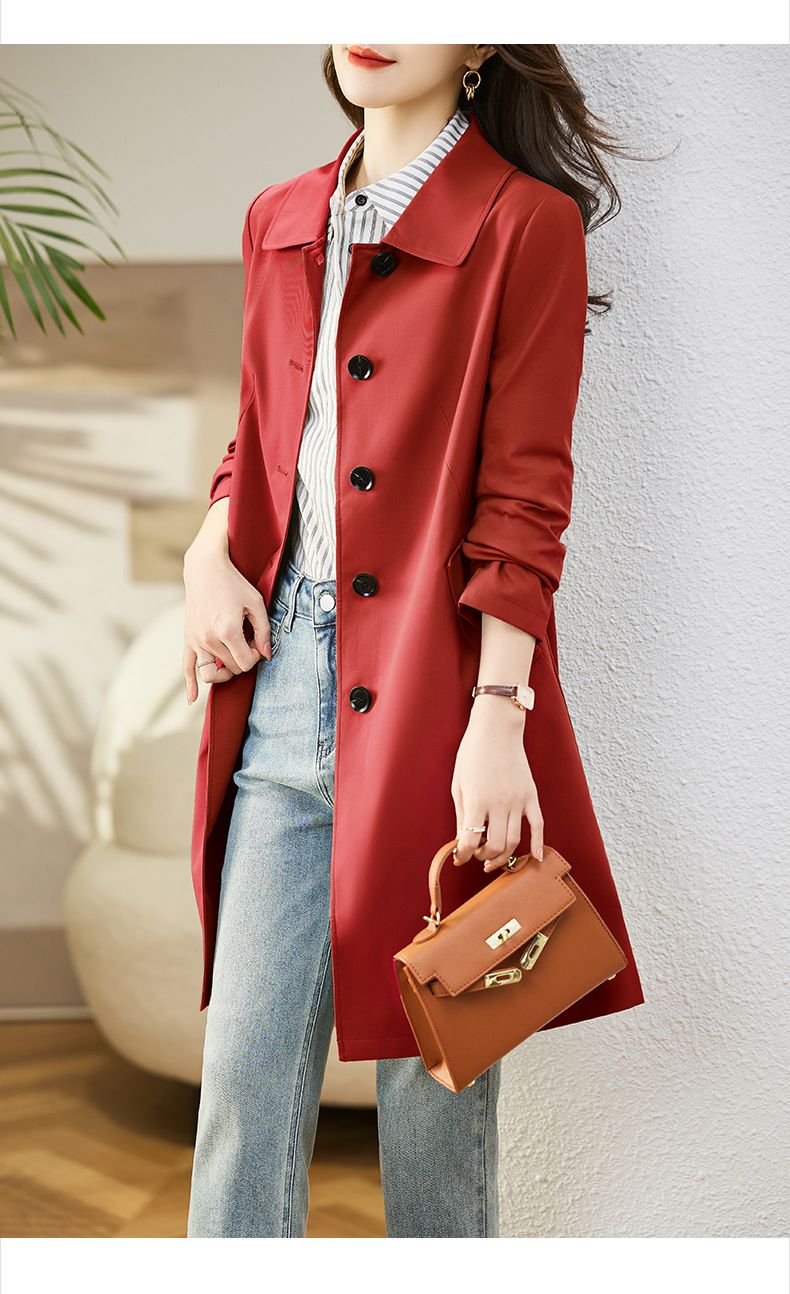 Elegante trench lungo da donna: vestibilità slim, stile ampio, capospalla versatile (M/L/XL/2XL/3XL, verde chiaro/kaki/rosso/blu navy/verde scuro)_voghion.com