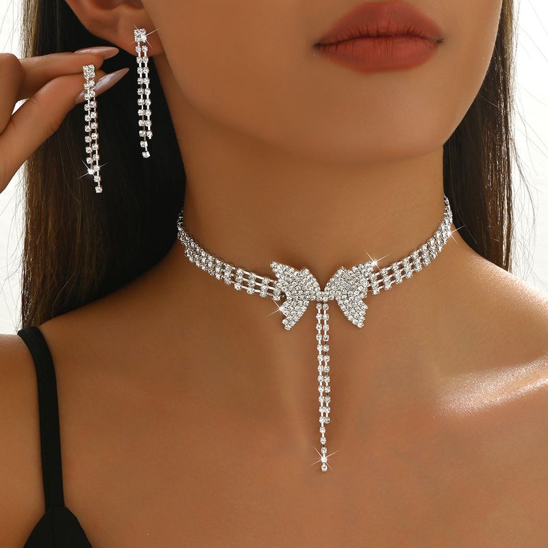 Wedding Butterfly Necklace Earrings Bridal Accessories Banquet Jewelry Set_voghion.com