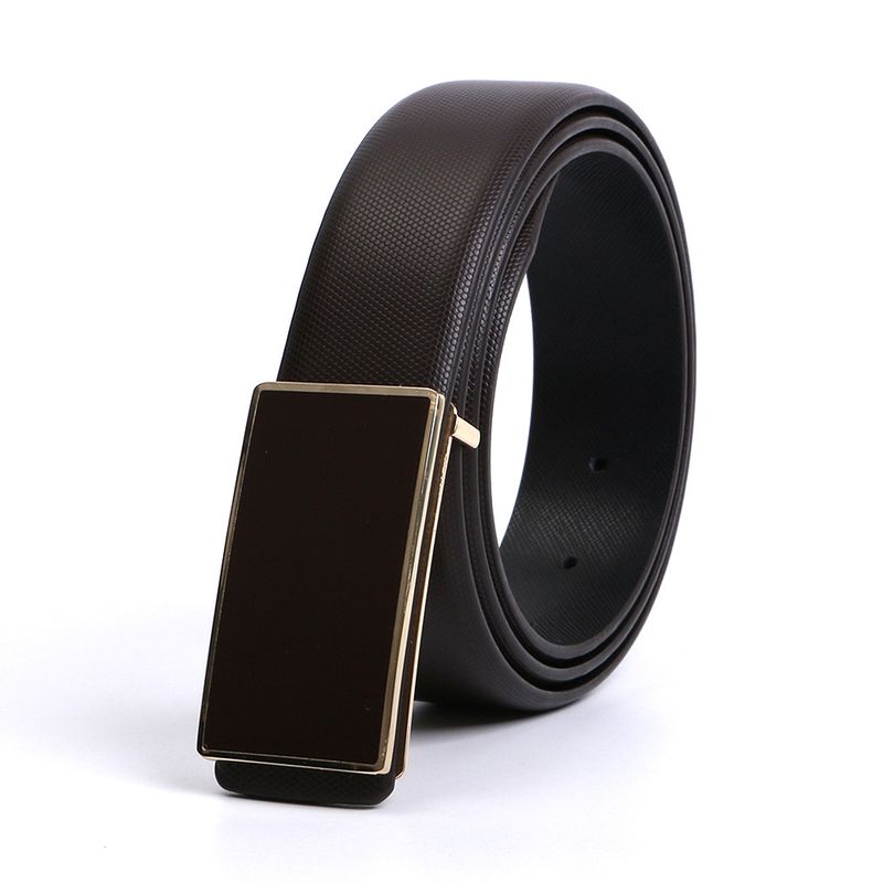 Ceinture décontractée en cuir véritable pour homme, boucle lisse, motif perle blanche, pour étudiant_voghion.com