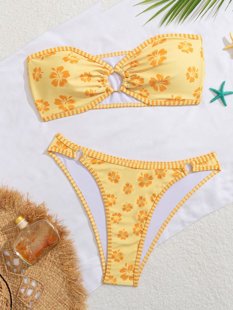 2026 New Cross-Border European And American Foreign Trade Hot-Selling Printed Lace-Up Sexy Strapless Bikini Two-Piece_voghion.com