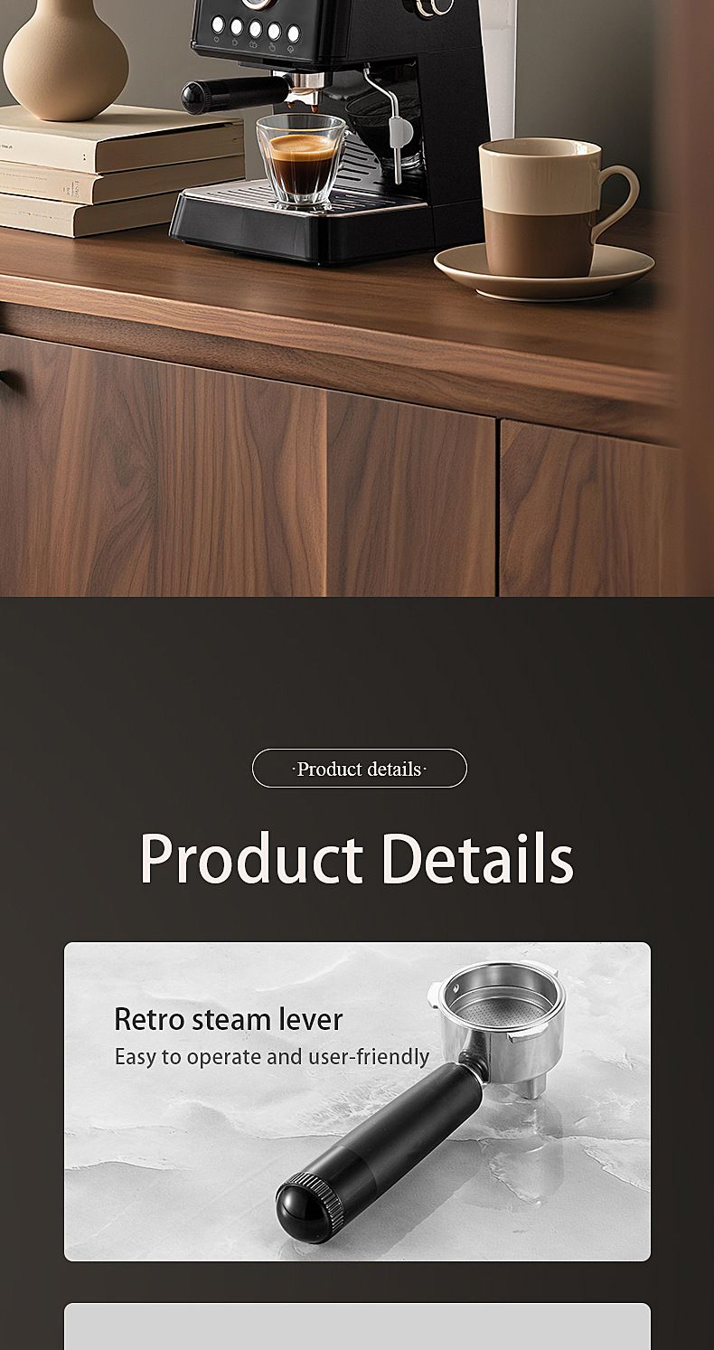 Macchina per caffè espresso semiautomatica per casa e ufficio, design compatto con montalatte a vapore, estrazione a pressione da 15 bar, serbatoio dell'acqua da 1,8 l_voghion.com