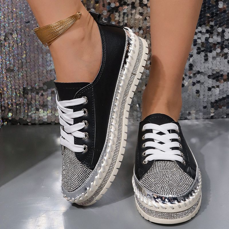 Scarpe piccole bianche con strass autunno nuovo tondo testa spessa fondo muffin mocassini scarpe lacci delle scarpe_voghion.com