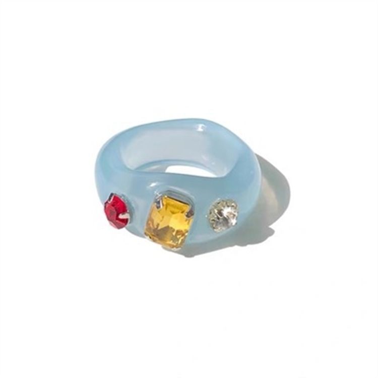 2024 neuer koreanischer Dongdaemun-Ring im gleichen Stil, geometrischer Wasserharz-Farbring mit quadratischem Diamant und transparentem Acryl_voghion.com