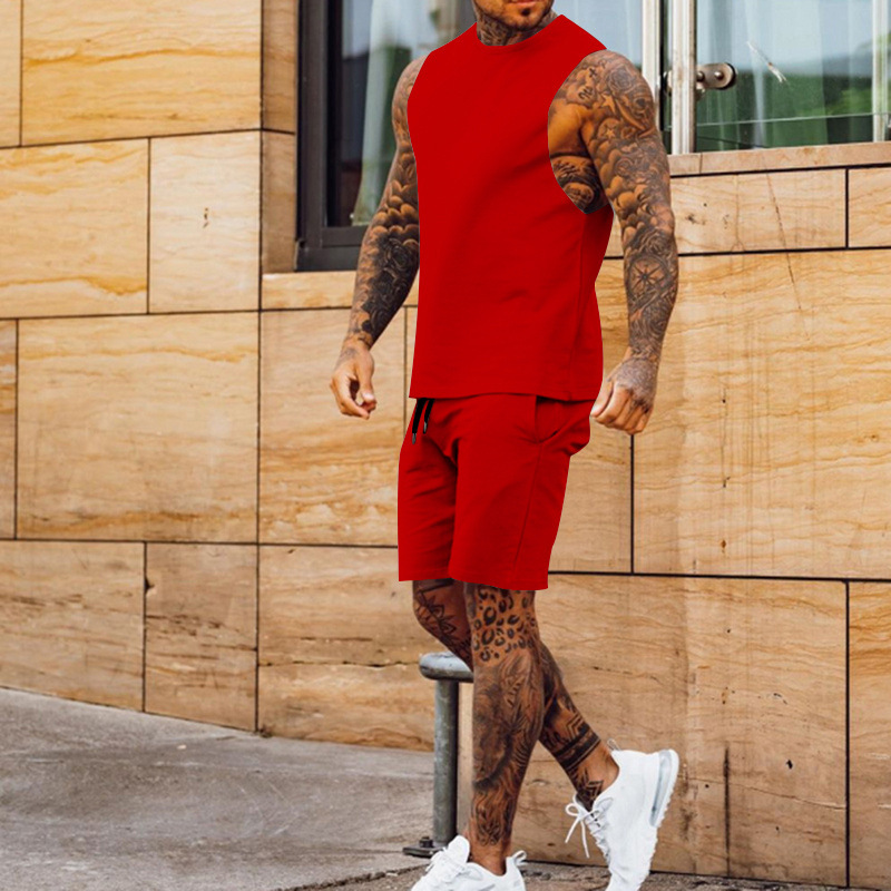 Cross-border European And American New Summer Sleeveless Sports Suit Men's Breathable Thin Round Neck Solid Color Vest_voghion.com