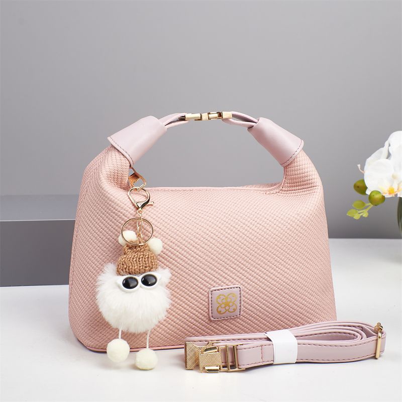 Handbag Cute Pendant Shoulder Bag Solid Color Texture Women's Bag Messenger Bag_voghion.com