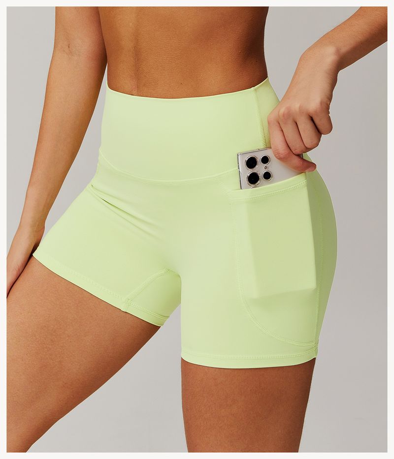 Vêtements pour femmes, shorts de sport couleur chair à séchage rapide, taille haute, pantalons de yoga serrés, poches, shorts de course respirants et de fitness_voghion.com