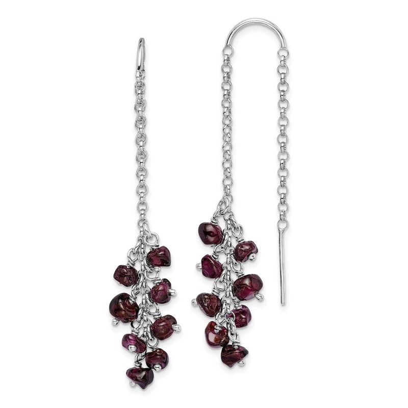 Sterling Silver Rhodium-plated Garnet Cluster Dangle Earrings_voghion.com