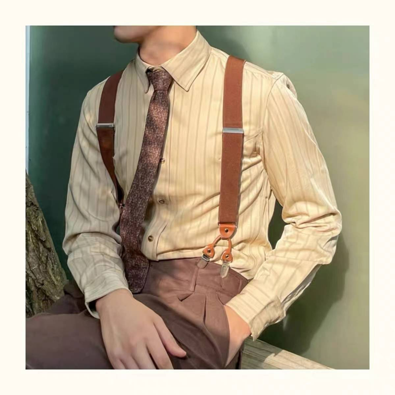 Bretelle vintage da gentiluomo, bretelle britanniche a sei clip, bretelle elastiche regolabili a forma di Y, bretelle da uomo elastiche antiscivolo per pantaloni da abito_voghion.com