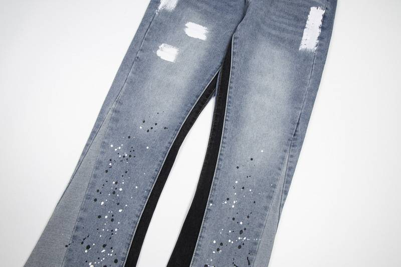 Jeans dritti a gamba larga con cuciture High Street, effetto retrò rovinato, schizzi di inchiostro_voghion.com