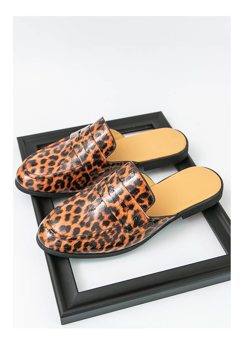 New Summer Fashion Leopard Print Half-slippers For Men's Outdoor Casual Half-slippers, Personalized Heel-free Slippers, Pointed Toe Versatile Sandals_voghion.com