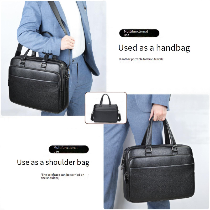 Men's Briefcase Business Genuine Leather Men's Handbag High End Messenger Bag High Quality Textured Business Bag Men_voghion.com