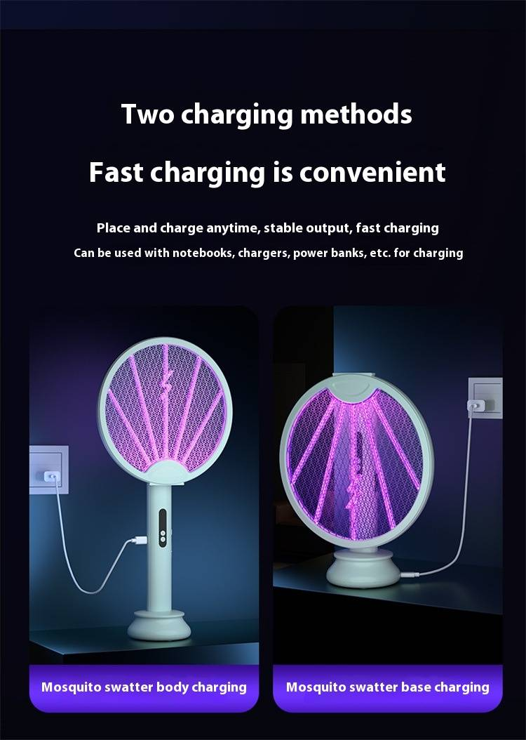 Foldable Mosquito Zapper - Rechargeable 2-in-1 Electric Swatter With UV Light (4000V Shock, Lithium Battery, Safe For Kids)_voghion.com