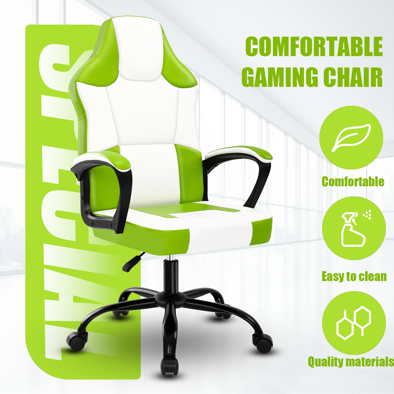 Gaming-Stuhl mit ergonomischem Design, hochelastischem Schwamm, PU-Leder, leisen Rädern, verstellbar, bequem, für Jugendliche und Erwachsene, Lila_voghion.com