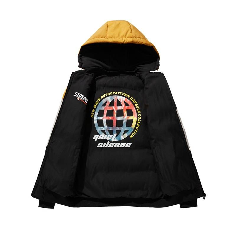Men’s Reversible Winter Jacket – Thickened Cotton Blend Zip-Up Coat, Detachable Hood & Ribbed Hem (L-4XL, Khaki/Red/Yellow)_voghion.com