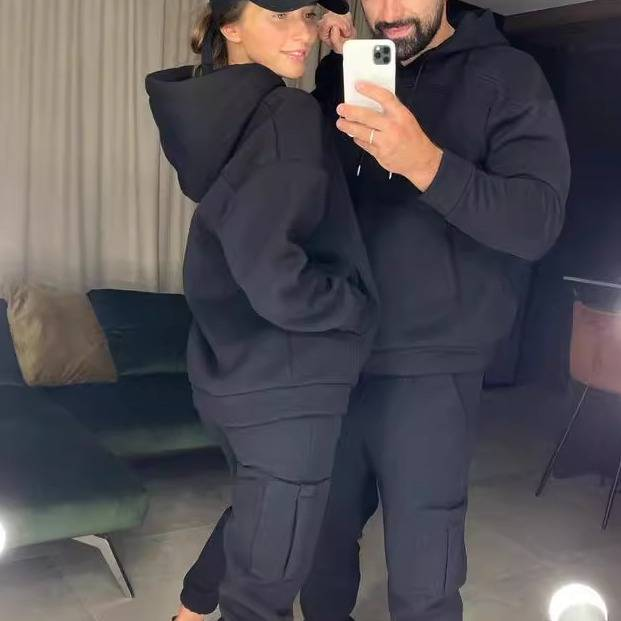 Unisex Oversized Hoodie & Jogger Set (Streetwear Two-Piece, Breathable Polyester, Drop Shoulder, Black/Gray, S/M/L/XL, Gender-Neutral Fit)_voghion.com