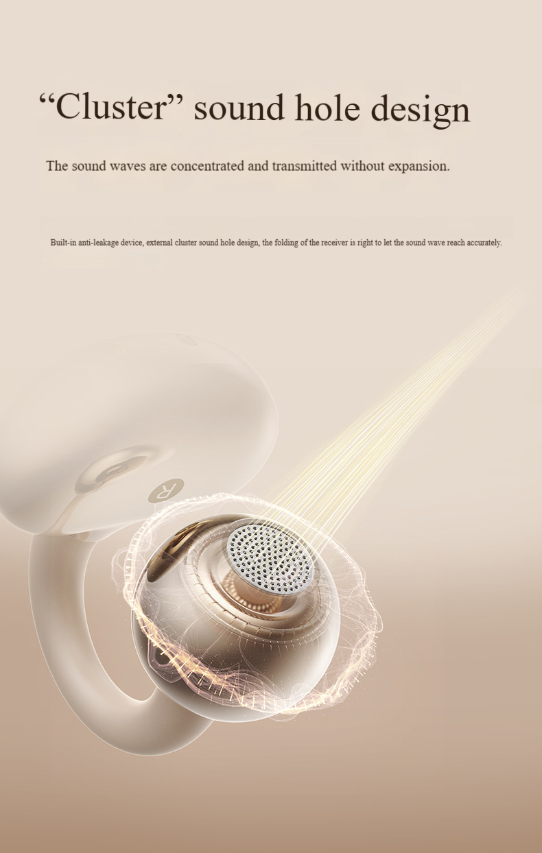 Fones de ouvido Bluetooth OWS Open-Ear – Fones de ouvido sem fio com clipe e redução de ruído, mais de 8 horas de reprodução, à prova d'água IPX4, som estéreo (branco/preto/roxo)_voghion.com