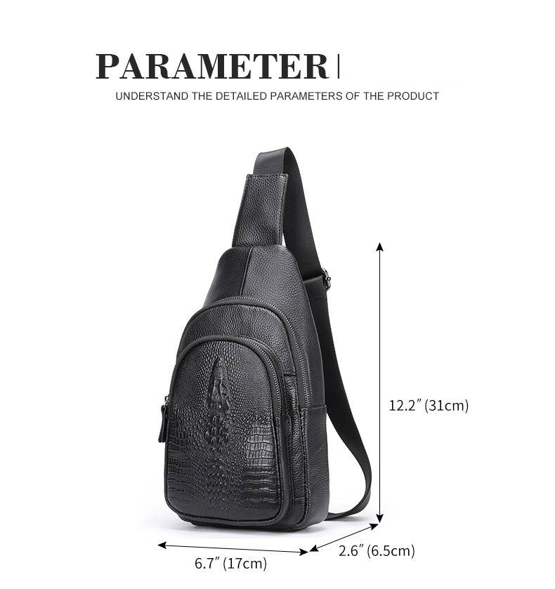Men's Premium Full-Grain Leather Crossbody Bag - Classic Crocodile Embossed Design, Versatile Shoulder Sling For Everyday Essentials_voghion.com