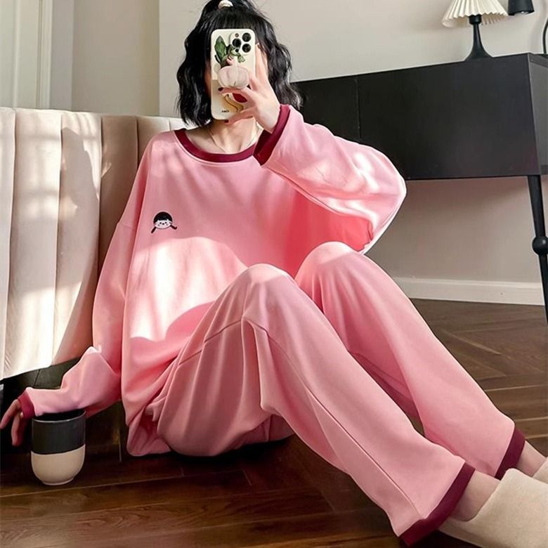 Completo da casa autunnale e invernale, completo da notte a maniche lunghe, pullover casual con pantaloni lunghi e motivo cartoon, indossabile all'esterno, tuta sportiva_voghion.com