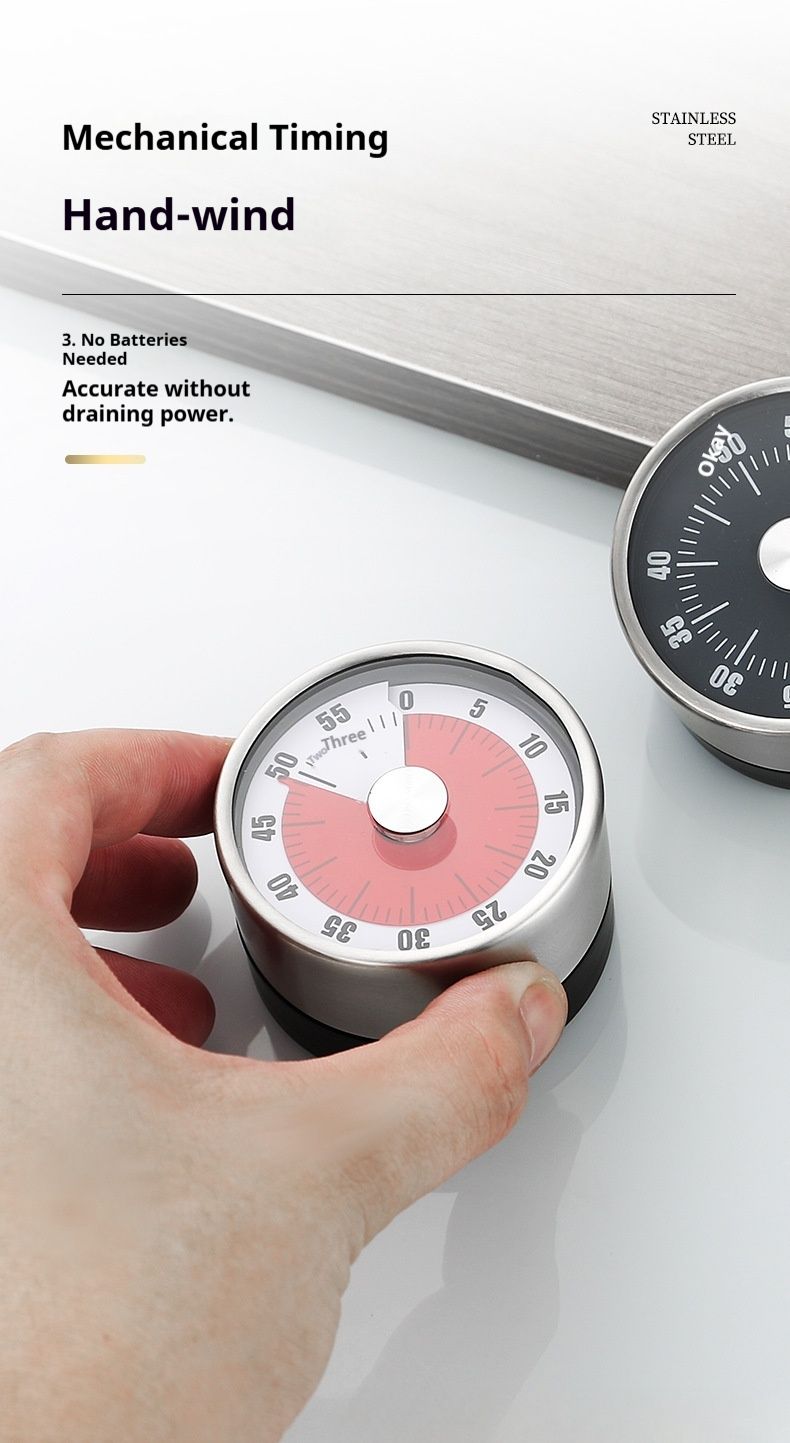 Modern Minimalist Mechanical Timer With Magnetic Base – Silent Visual Countdown For Kitchen, Study & Office (White/Black/Red, No Battery Needed)_voghion.com