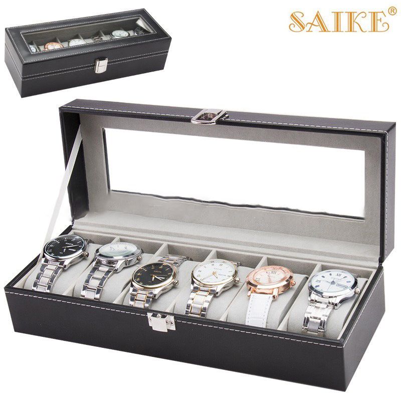 Premium 6-Slot Watch Box With Soft Velvet Interior - Elegant MDF & PU Leather Storage Case For Men's & Women's Timepieces_voghion.com