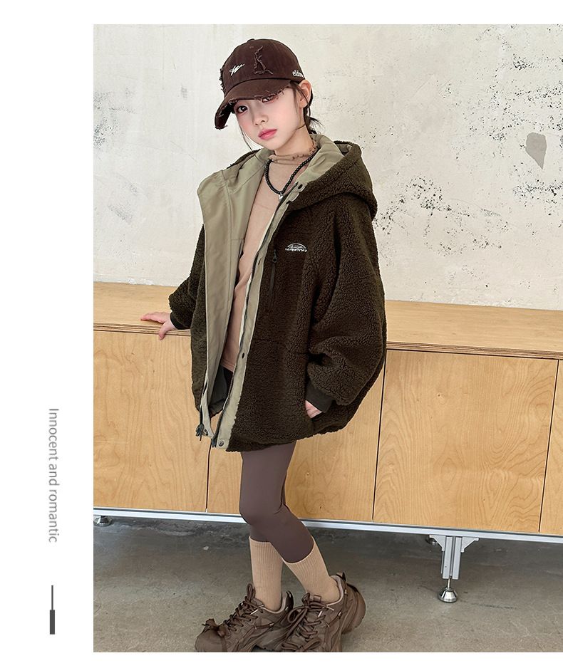 Reversible Kids Fleece Jacket – Korean-Style Windproof Outerwear For Boys & Girls (120-170cm, 3000mm Waterproof, Dual-Layer Warmth)_voghion.com