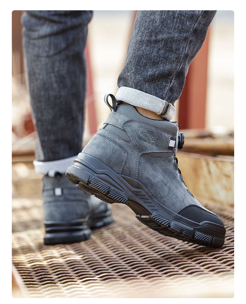 Rotating Buttons Work Boots Men Steel Toe Shoes Safety Boots Puncture-Proof Protective Shoes Waterproof Indestructible Shoes New_voghion.com