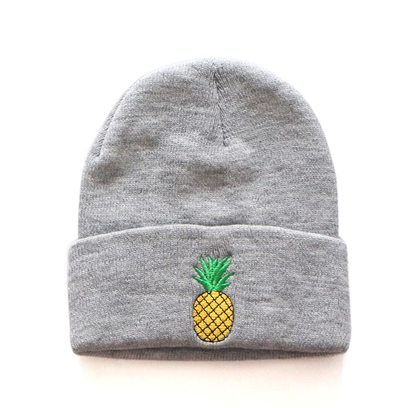 Gorro de punto bordado con piña unisex para estudiantes, lindo gorro de lana cálido, gorro de moda para el frío._voghion.com