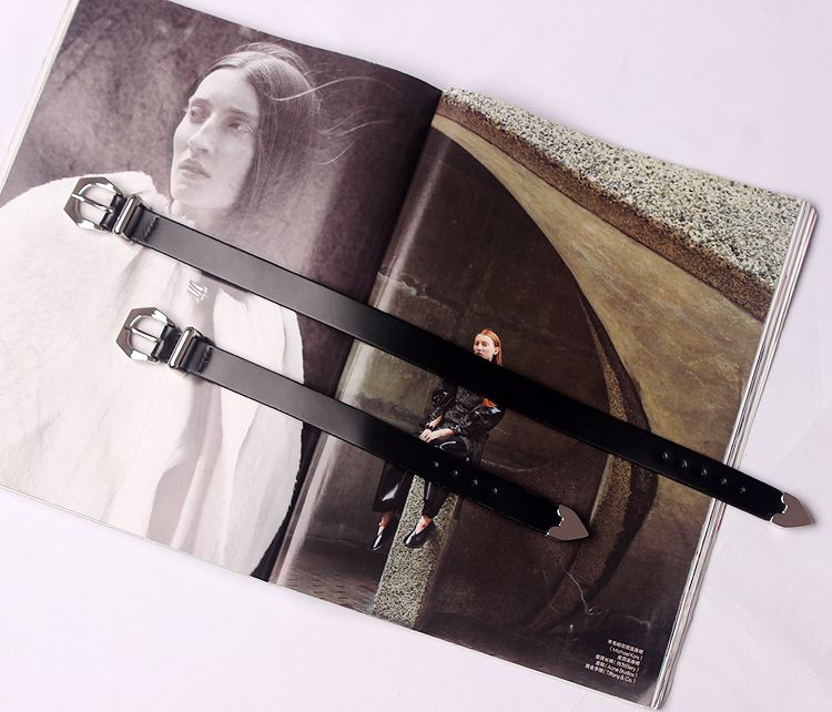 Jasmine's – boucle de ceinture en métal lourd ROCK, double couche, couture de chaîne en métal, accessoires de bracelet en cuir à la mode, vente en masse_voghion.com